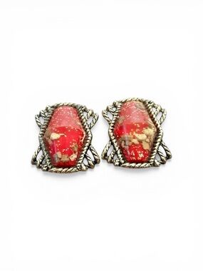 Vintage Gold-Tone and Red Cabochon Clip-On Earrings